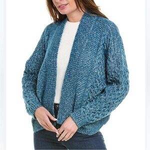 CAbi Astral Sweater 4095 Chunky Knit Open Cardigan Blue Cableknit